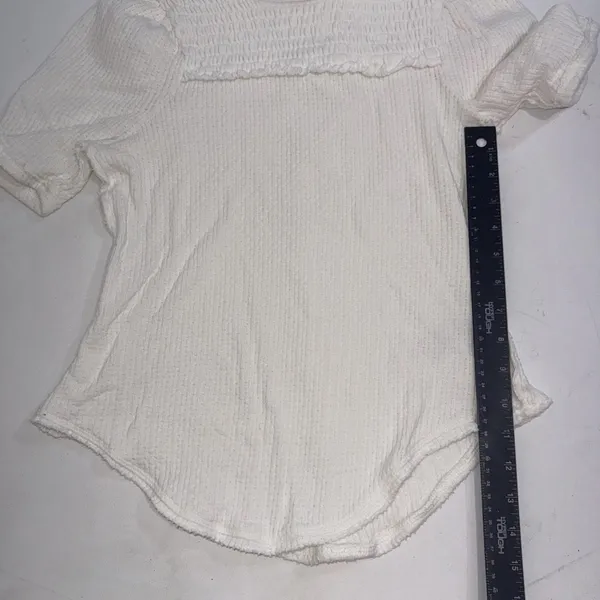 Free People Care Gauze Boho Minimalist Textured Ivory Stretch T-Shirt Size Small - Image 7