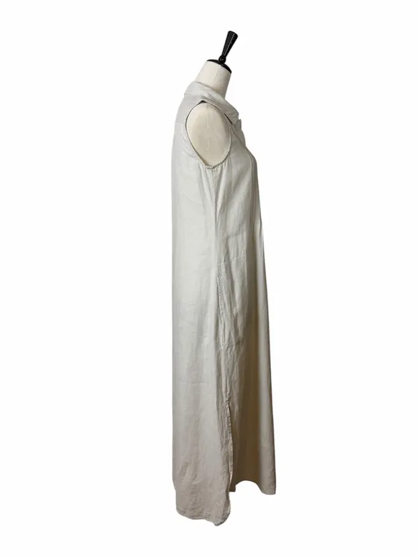 Malvin Beige Linen Midi Dress Women’s Size S Sleeveless Collared Neutral Coastal - Image 4