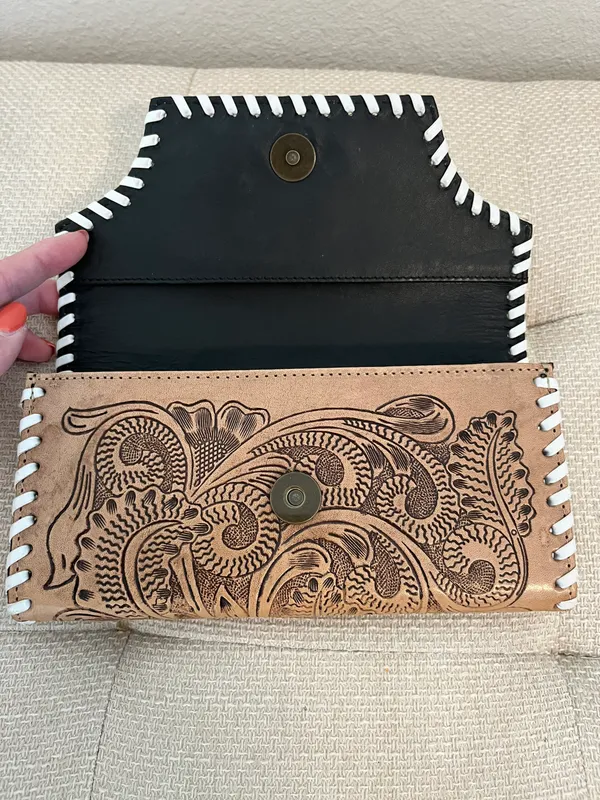 Leather Tooled Wallet Brown - Image 3