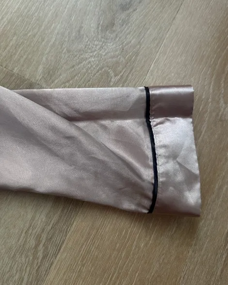 Blush Pink Satin Pajama Set with Black Piping — L - Image 4