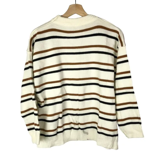 Boutique White‎ & Brown Stripe Crewneck Pullover Sweater M - Image 3