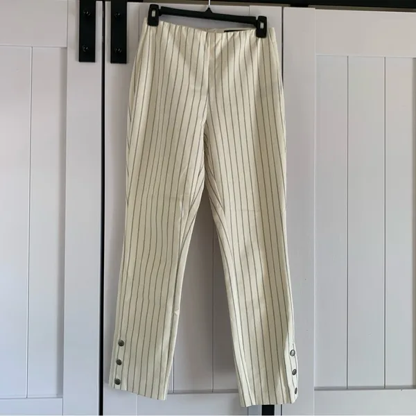 Rag & Bone Ankle Pants Womens 4 Cream Pinstripe Slim Crop Button Hem - Image 2