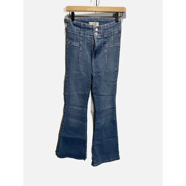 Free People We The Free Flare Jeans Womens 28 Blue High Rise Seamed Denim Boho Retro‎ - Image 2
