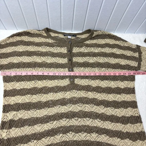 Peruvian Connection Vintage‎ Crochet knit Brown and Cream Striped Sweater Size L - Image 7