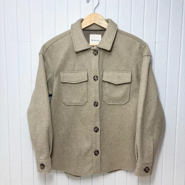 Avec Les Filles Tan Oat Melange Utility Shacket‎ Jacket Size S - Image 2
