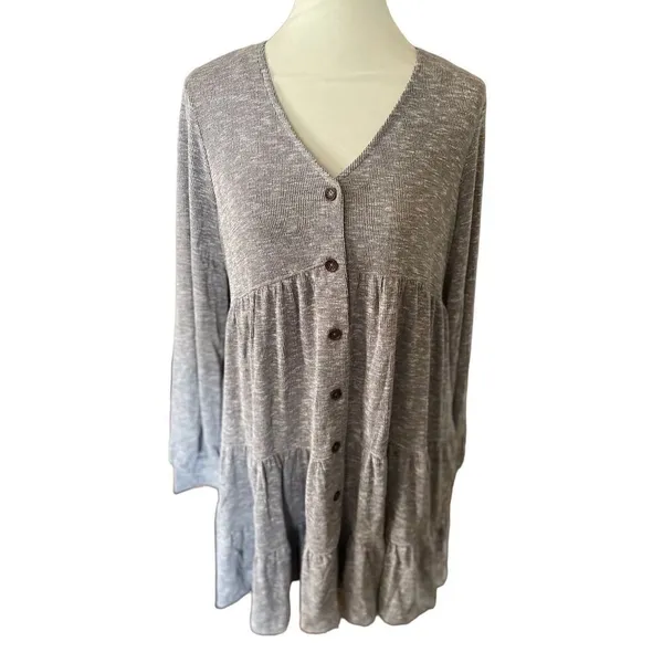 Ces Femme Baby Doll Button Down Swing Dress Mocha Gray Size Small -NWT - Image 5