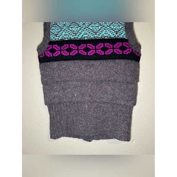 Free People Geometric Fair Isle Chunky Snap Button Knit Sweater Vest Women’s XS - Image 6