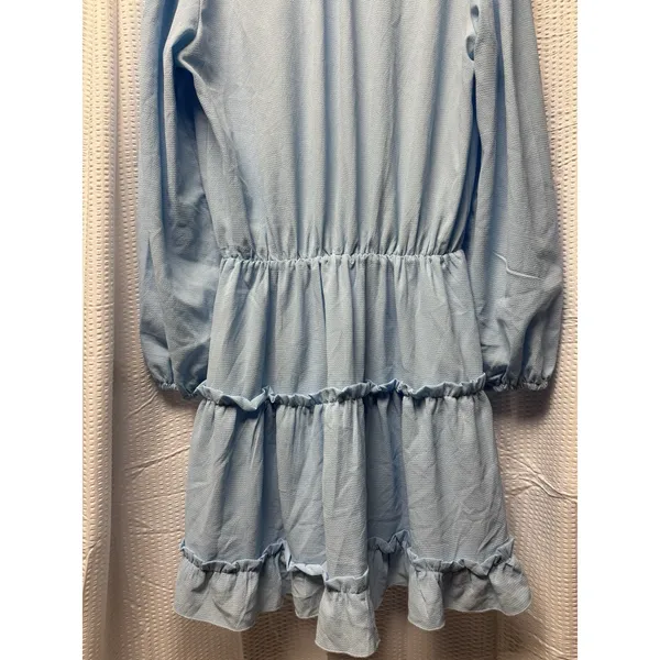 Women's Baby Blue Tiered Mini Dress Tie Front Balloon Long‎ Sleeve L - Image 8
