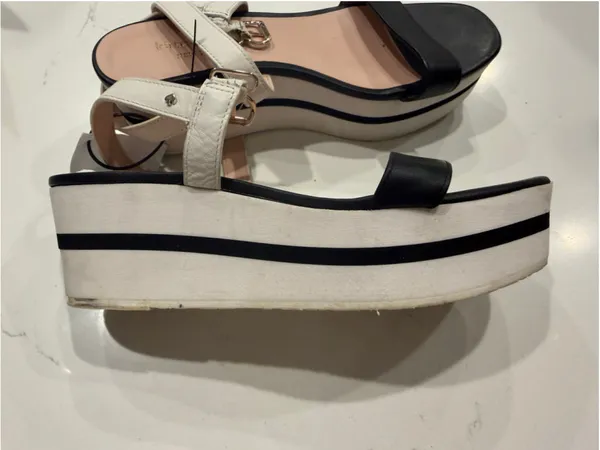 Kate Spade Wedge Sandals Black and White Size 10 - Image 4