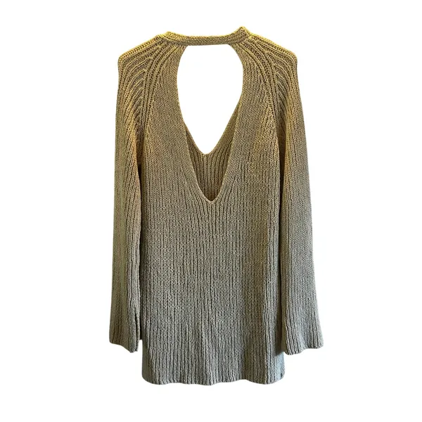 Free People midi back cutout heavy knit sweater cream tan Small cozy fall - Image 3