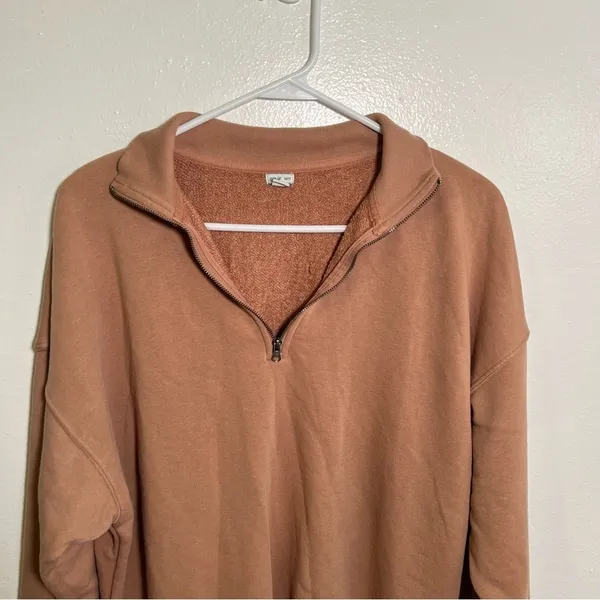Aerie Women's Size XS Sunday Soft Quarter Zip Sweatshirt Tan Brown High Low Hem - Image 4