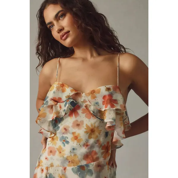 Anthropologie Sleeveless Asymmetric Ruffled Midi Dress Size Small Chiffon Fairy - Image 8