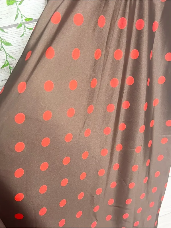 ZARA Brown & Red Polka Dot Sleeveless Midi Slinky Satin Slip Dress Size Small - Image 8