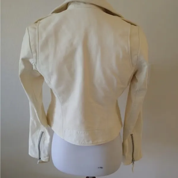 True Religion Off-White Leather Jacket lamb skin - Image 3