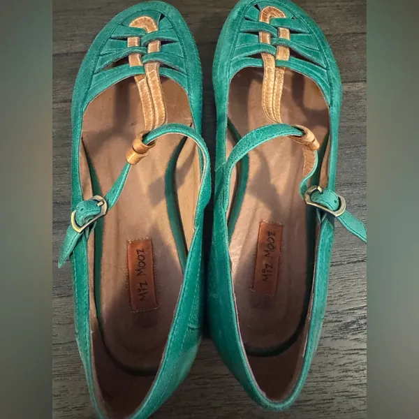 Miz Mooz Teal and Tan Mary Jane Flats - Image 2