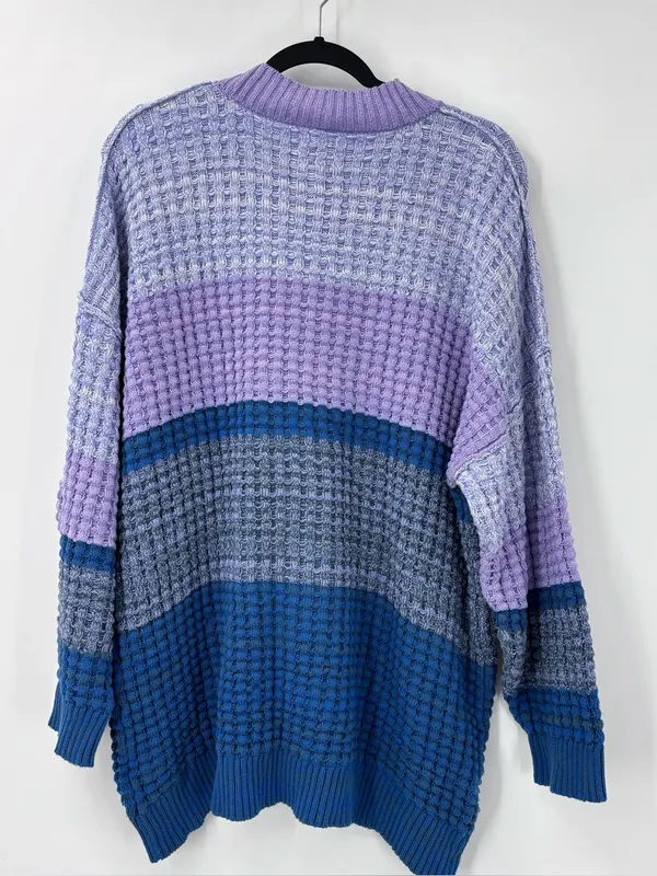 BDG Lavender and Blue Colorblock Waffle Crewneck Sweater - Image 6