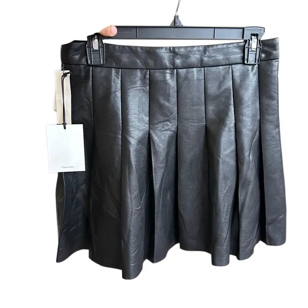 Aritzia Sunday Best Olive Faux Leather Mini Skirt 79473 Black Size‎ 6 Pleaded - Image 10
