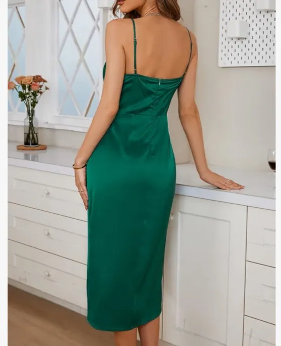 Green Satin dress - Image 2