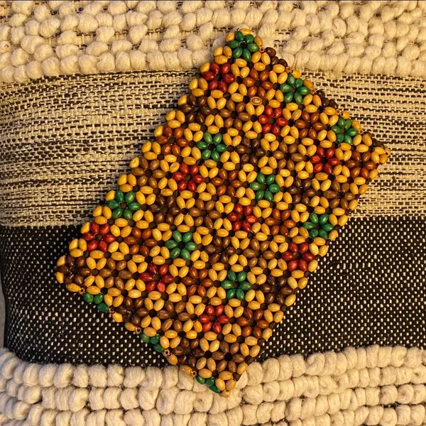 Wood Beaded Bag Small Clutch HANDMADE Brown - Image 7