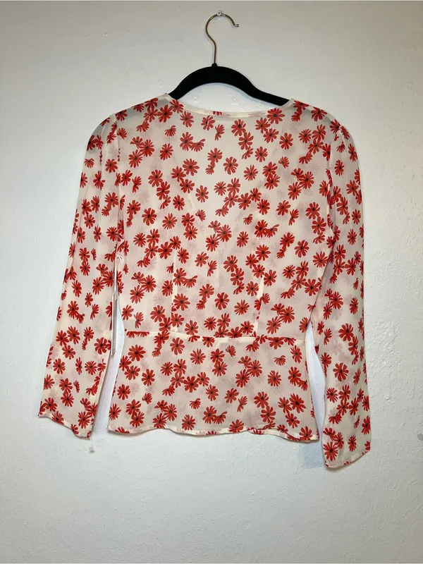 Reformation Jemma Top Daisy Days size 2 Cream Blouse with Red Daisy Print - Image 2