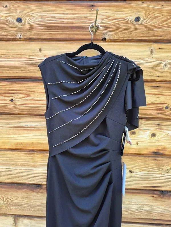 NWT Betsy & Adam Black Long Scuba Crepe Studded Dress Gown Size 8 - Image 8