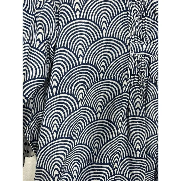 Oliphant Small S Printed Cotton Top Navy White Pleated Pintuck Tuckernuck - Image 4