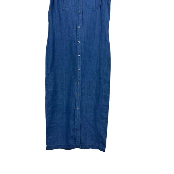 90s Ralph Lauren 100% Linen Shirt Dress Womens PS Blue Sleeveless Button Midi - Image 5