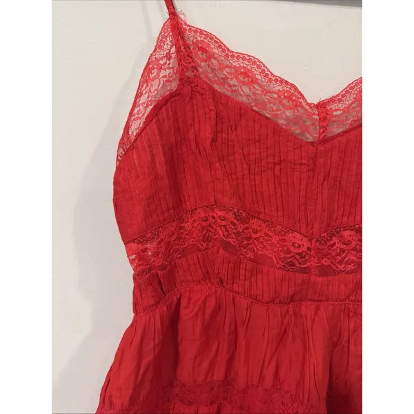 Free People Selia Slip Racing Red V Neck Tiered Lace Straps Size Small 2465 - Image 5