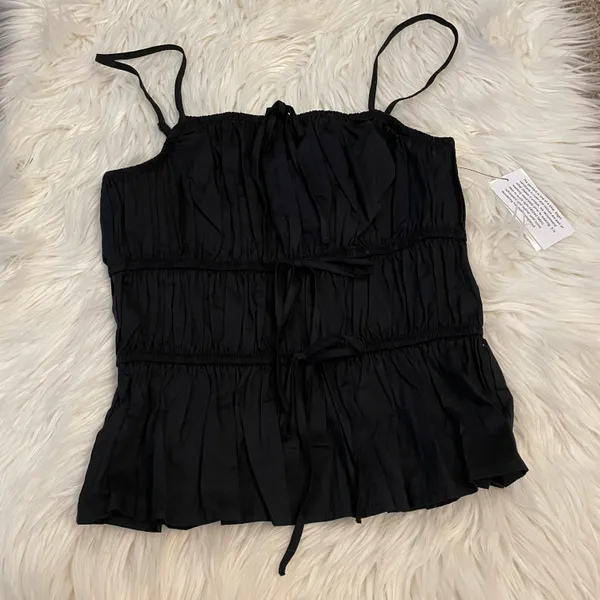 Boutique NWT And Now Black Women's Cotton Tie-Front Tank Top - Image 2