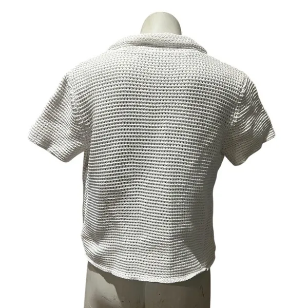Free People Polo Top Womens L White Button Front Collared Beach Boho - Image 2
