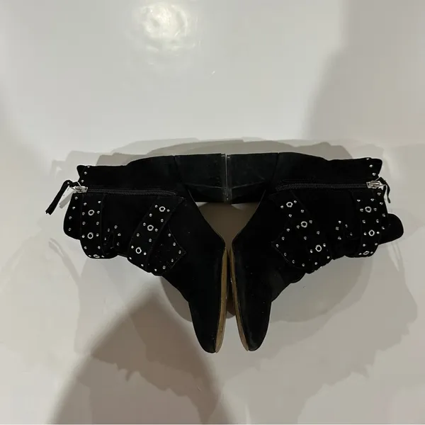 Rebecca Taylor Logan Black Suede Studded Buckle Heel Booties‎ Size 7 - Image 3