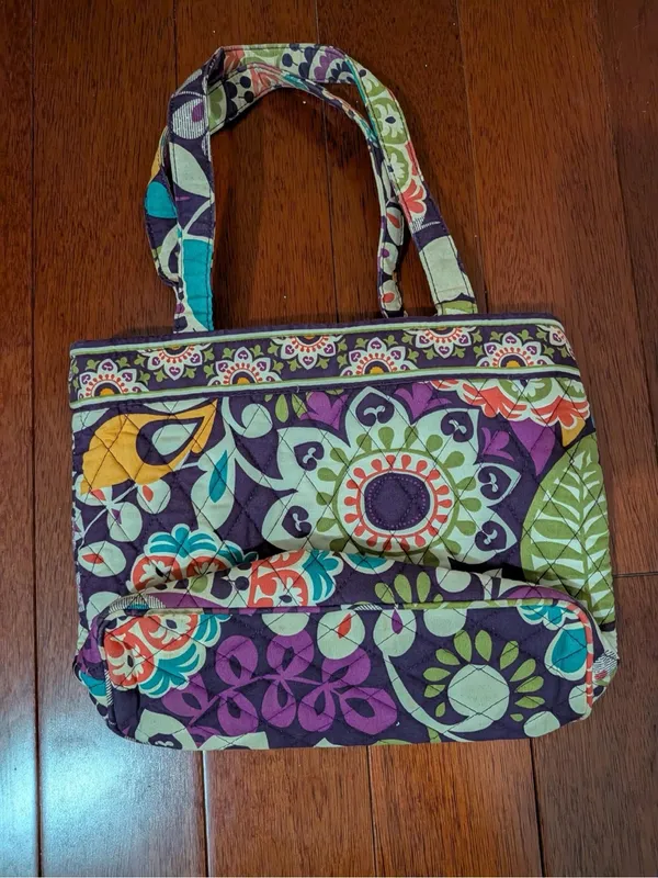 Vera Bradley Purple Green Multicolor Floral Quilted Shoulder Tote Bag - Image 2