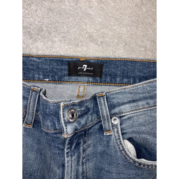 7 For All‎ Mankind Jeans Womens 26 Blue High Waist Slim Kick Destroyed Raw Hem - Image 3