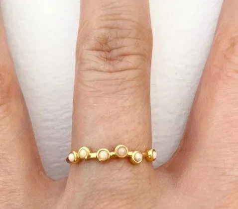 Five and Two New  Scattered Opal Gold Tone Serena Stacking Ring Size 6 - Image 6