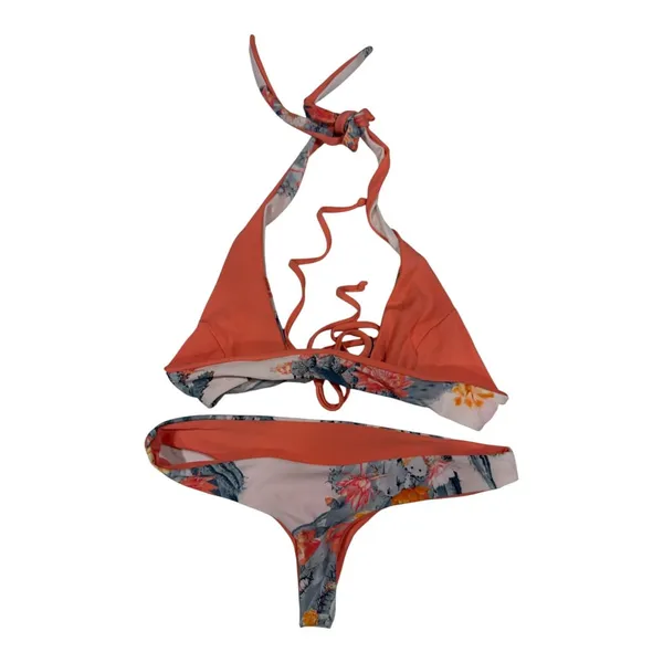 Amazon Womens Tropical Cactus Floral Print Halter String Bikini sz Small - Image 2