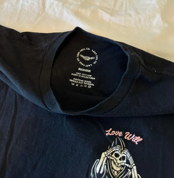 Last Call Co Unisex Graphic T-Shirt “Love Will Tear Us Apart” Size Medium - Image 3