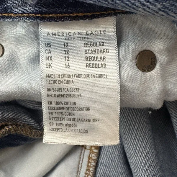 American Eagle Hi-Rise Girlfriend Jeans Destroyed Crop Cotton Denim Blue Size 12 - Image 6