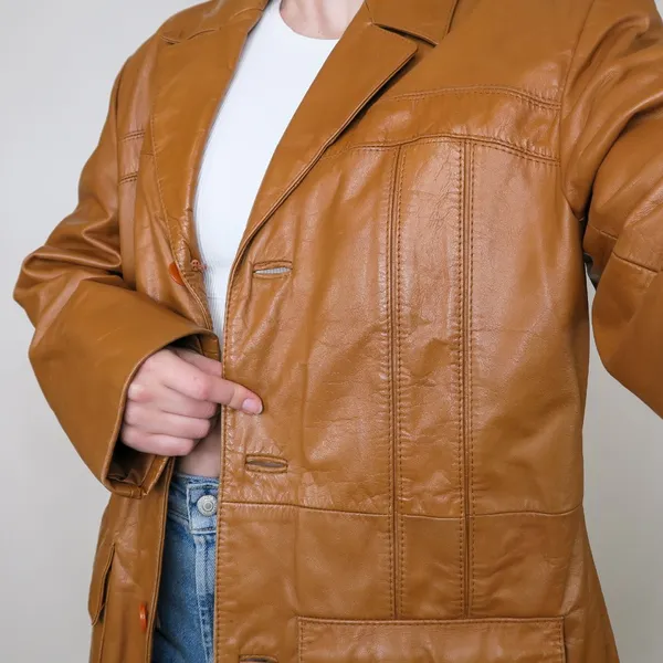 Vintage 70s Raffaelo Brown Leather Coat - Image 5