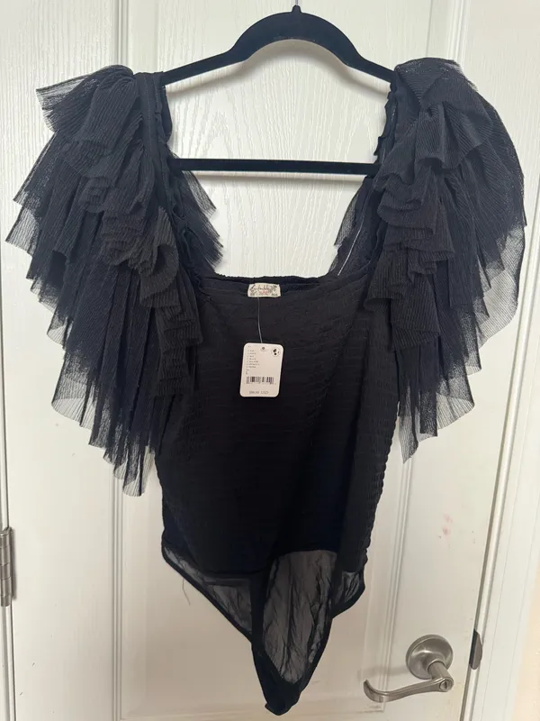 FREE PEOPLE BODY X INTIMATELY FP KILL THE LIGHT Frill Bodysuit L black - Image 2