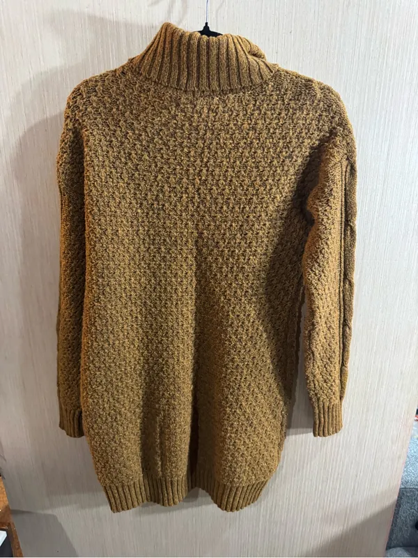 American Eagle Outfitters Mustard Yellow Cable Turtleneck Sweater Dress Small - Image 3