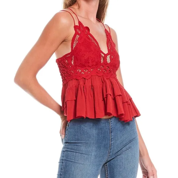 Intimately FREE PEOPLE ADELLA lace smocked back ruffled camisole New With Tags - Image 3