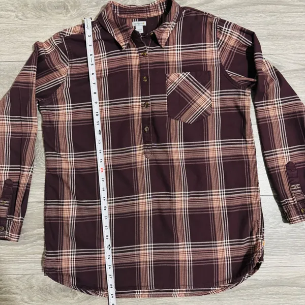 Carhartt 100% Heavy Coton Womens Burgundy Plaid‎ Flannel Henley Popover Size L - Image 11