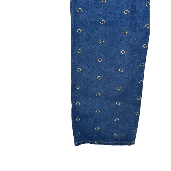 Cider Women's Jeans All Over Scatter Logo "C"‎ Wide Leg Flare Denim Blue Medium - Image 7