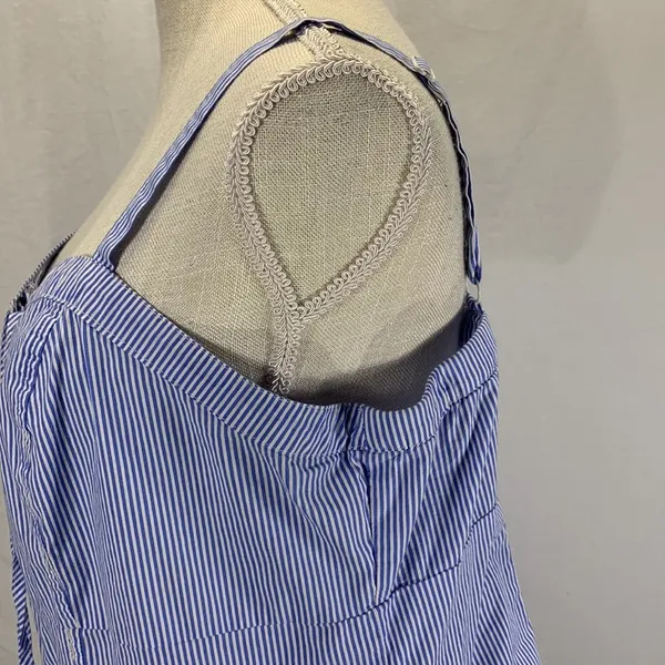 Striped Blue and White Poplin Lace Up Corset Tank Top Size 1X - Image 6