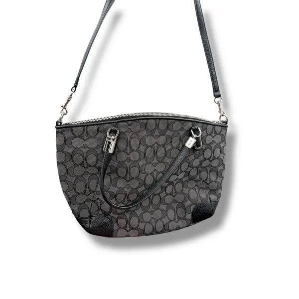 Coach Kelsey Satchel‎ Crossbody Bag Black Signature Canvas Shoulder Purse - Image 2