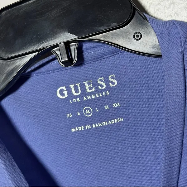 Guess Women Blue Graphic T-Shirt Silver Leaf‎ Design size M - Image 3