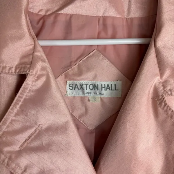 Vtg Saxton Hall Blush Pink Shimmer Trench Coat Jacket Sz 10 Belted Waist - Image 5