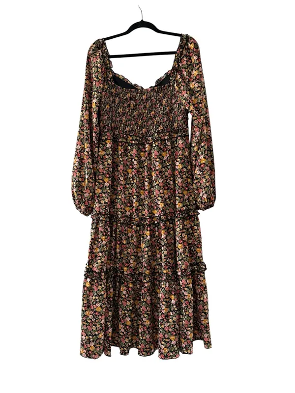 Altar’d State Black Floral Tiered Midi Dress with Puff Sleeves - Image 2