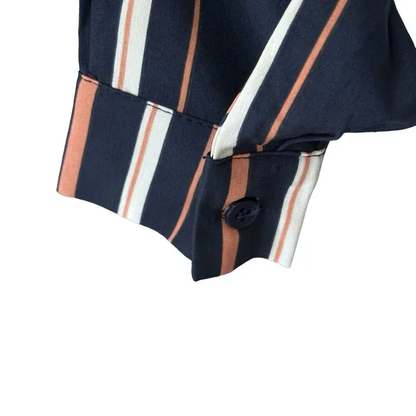 Jumpsuit Striped Ladies Size Medium Striped Elastic Waistband Pockets Navy Blue‎ - Image 4