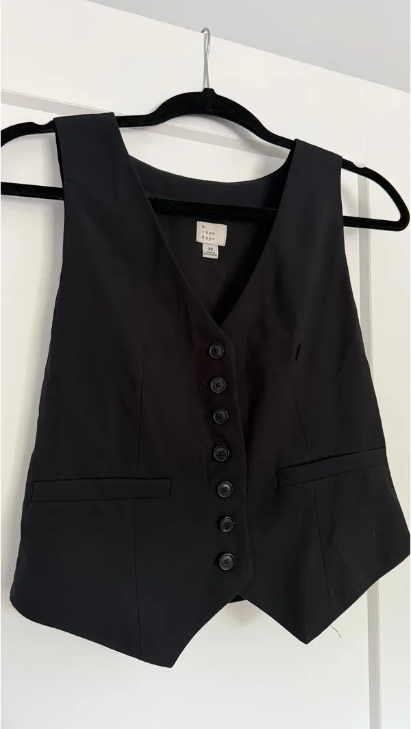 Black Button Up Vest Top - Image 3